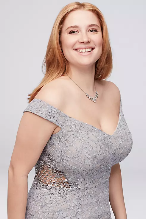 Lace Off-The-Shoulder Gown with Beaded Sides Image 3