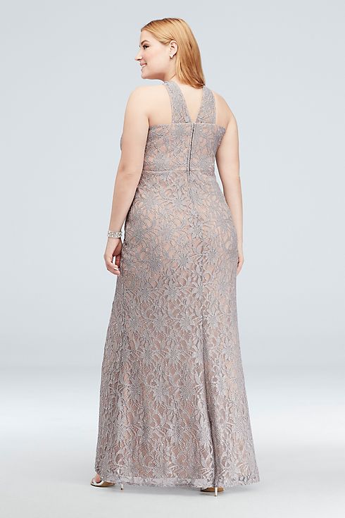 Glitter Lace Halter Sheath Gown with Beaded Belt Image 4