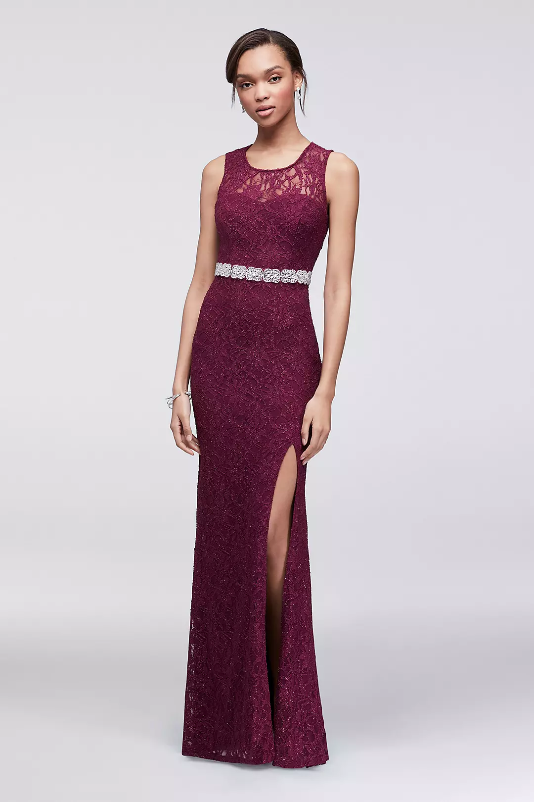 Lace Column Dress with Beaded Waist Image
