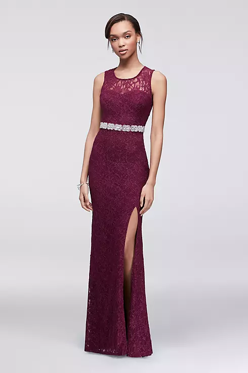 Lace Column Dress with Beaded Waist Image 1