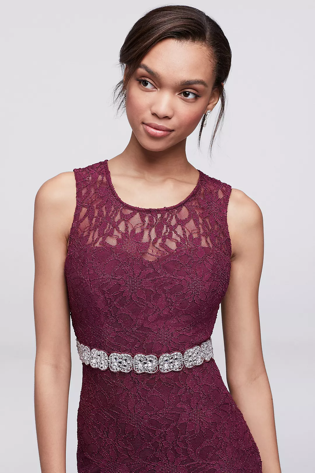 Lace Column Dress with Beaded Waist Image 3