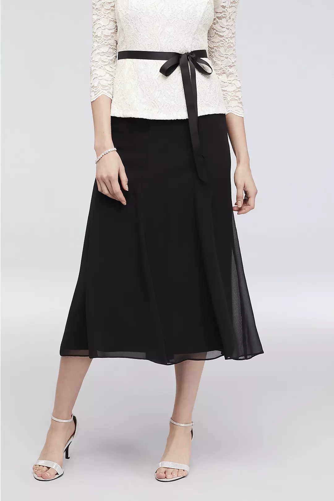 Chiffon Midi A-Line Skirt with Picot Trim Image