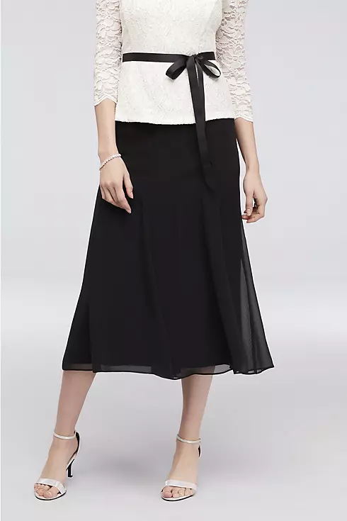 Chiffon Midi A-Line Skirt with Picot Trim Image 1