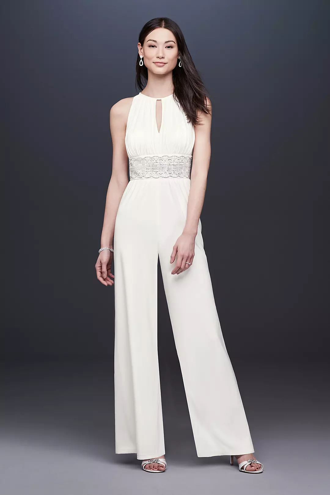 Beaded Jersey Halter Wedding Jumpsuit with Keyhole Image