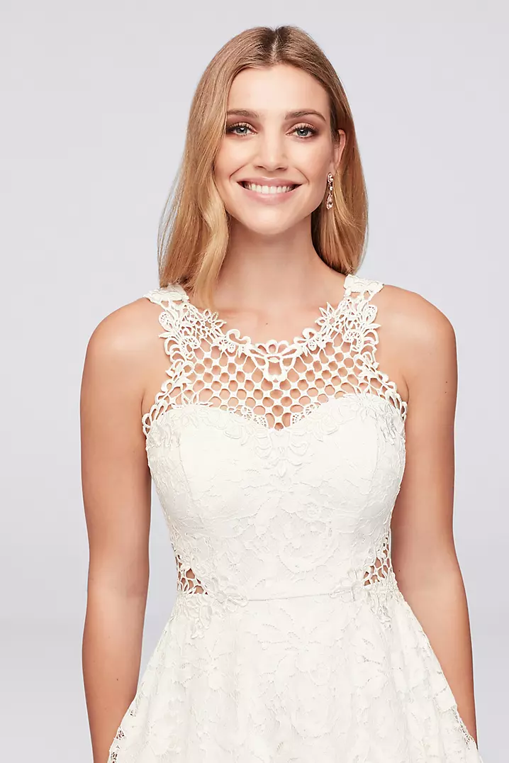 Lace Fit-and-Flare Dress with Geometric Neckline | David's Lace Fit-and-Flare Dress with Geometric Neckline | David's
