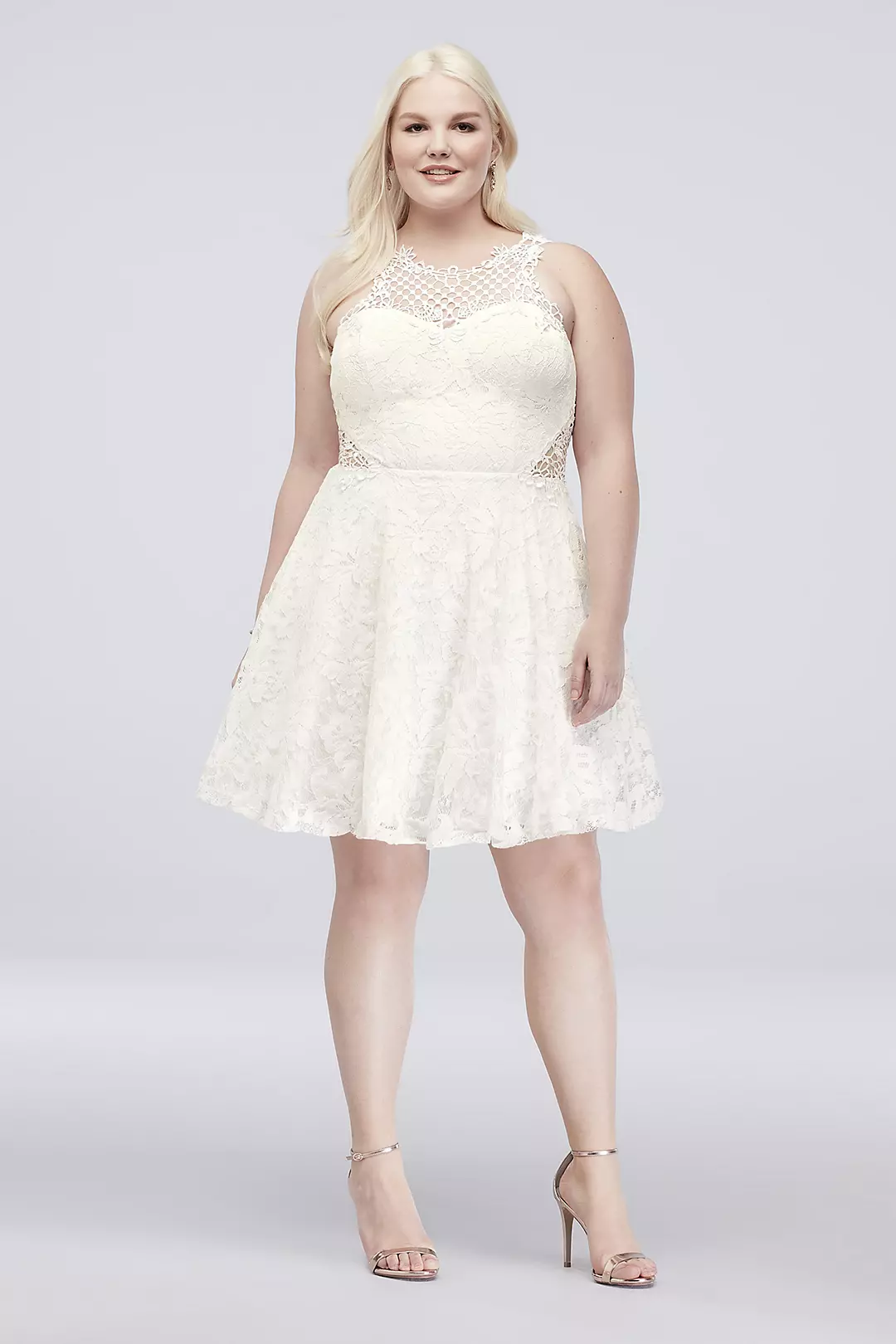 Lace Fit-and-Flare Dress with Geometric Neckline Image