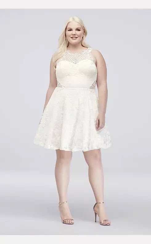 Lace Fit-and-Flare Dress with Geometric Neckline Image 1