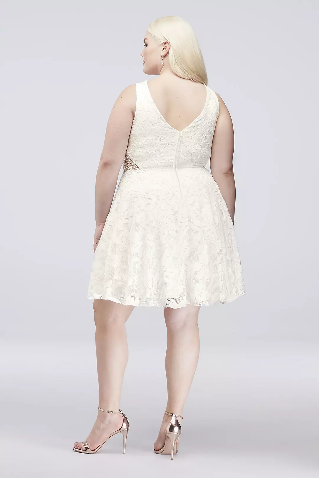 Lace Fit-and-Flare Dress with Geometric Neckline Image 2