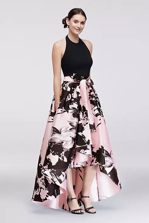 High-Low Dress with Printed Mikado Skirt Image 1