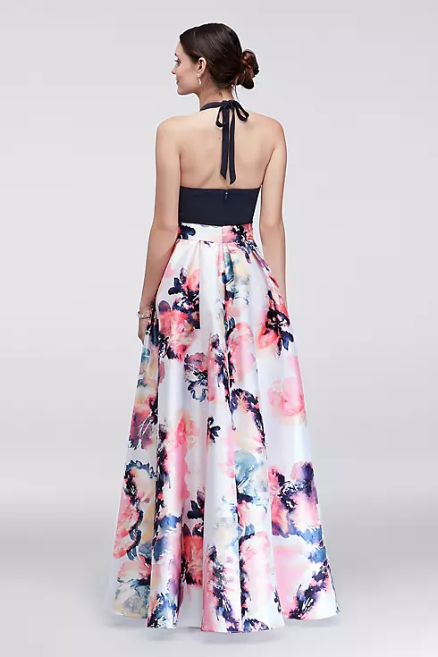 High-Low Halter Dress with Printed Skirt Image 2