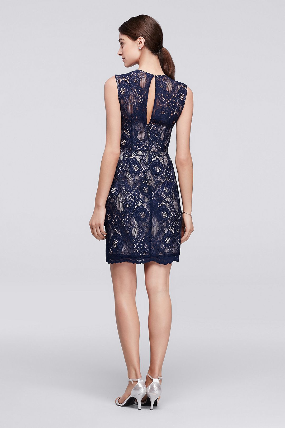 Short Sleeveless Lace Dress with Crystal Waist Image 2