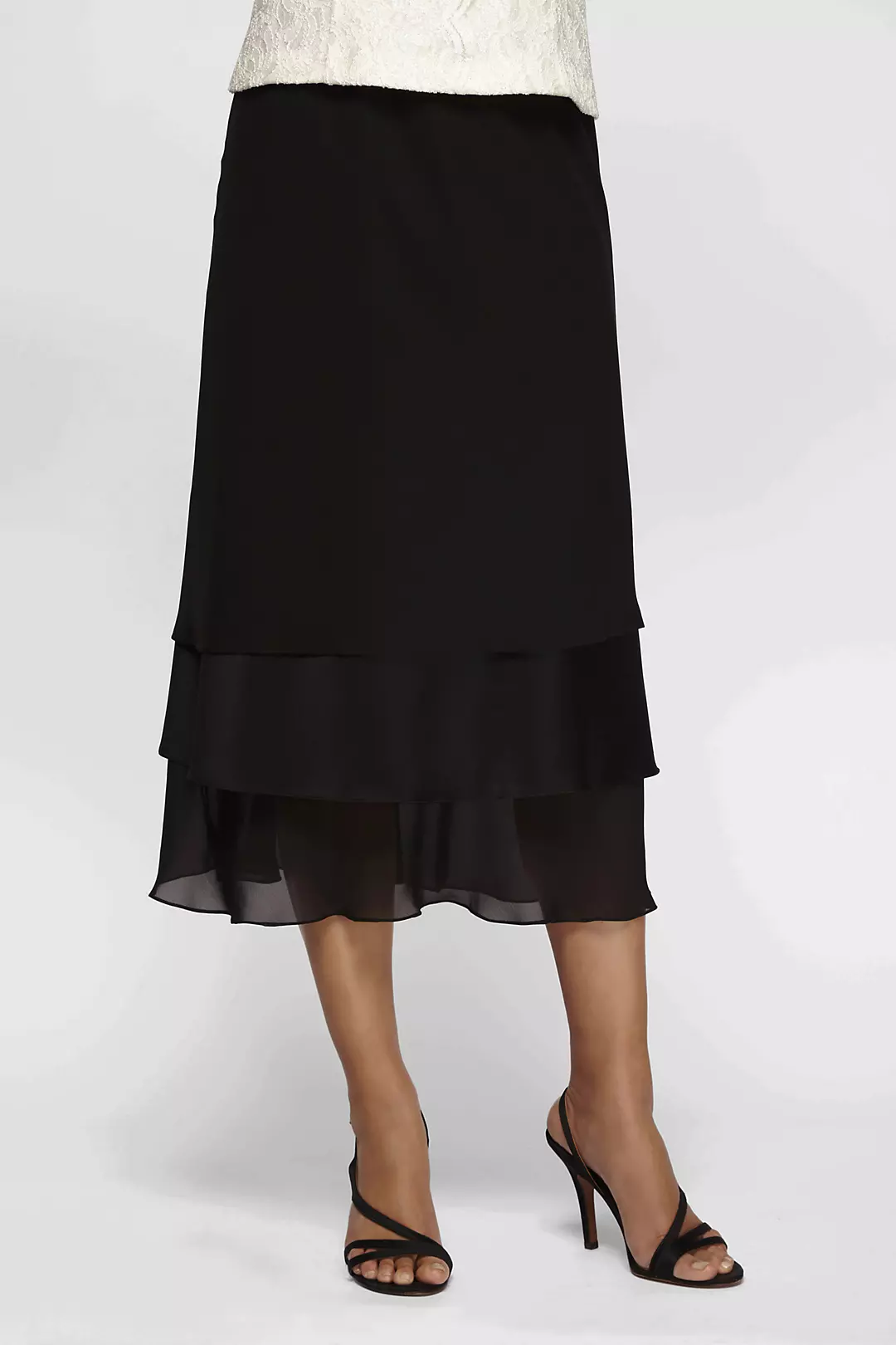 Satin and Chiffon Triple-Tier Midi Skirt Image