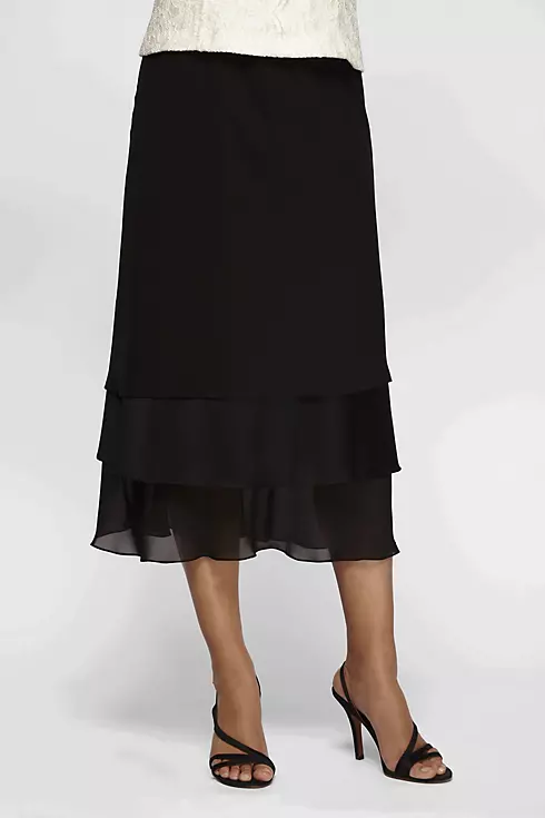 Satin and Chiffon Triple-Tier Midi Skirt Image 1