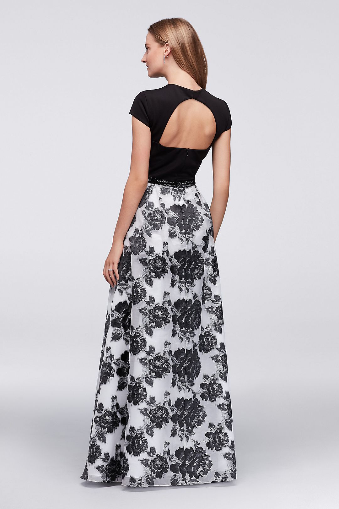 Printed Organza Cap Sleeve Ball Gown Image 4