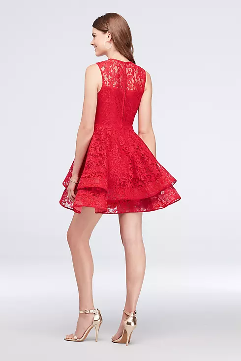 High-Neck Lace Short Dress with Tiered Skirt Image 2