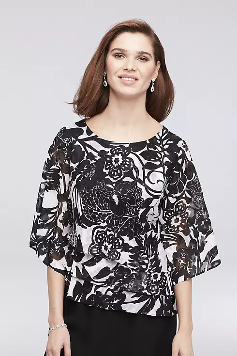 3/4 Sleeve Floral Top with Asymmetrical Hem Image 1