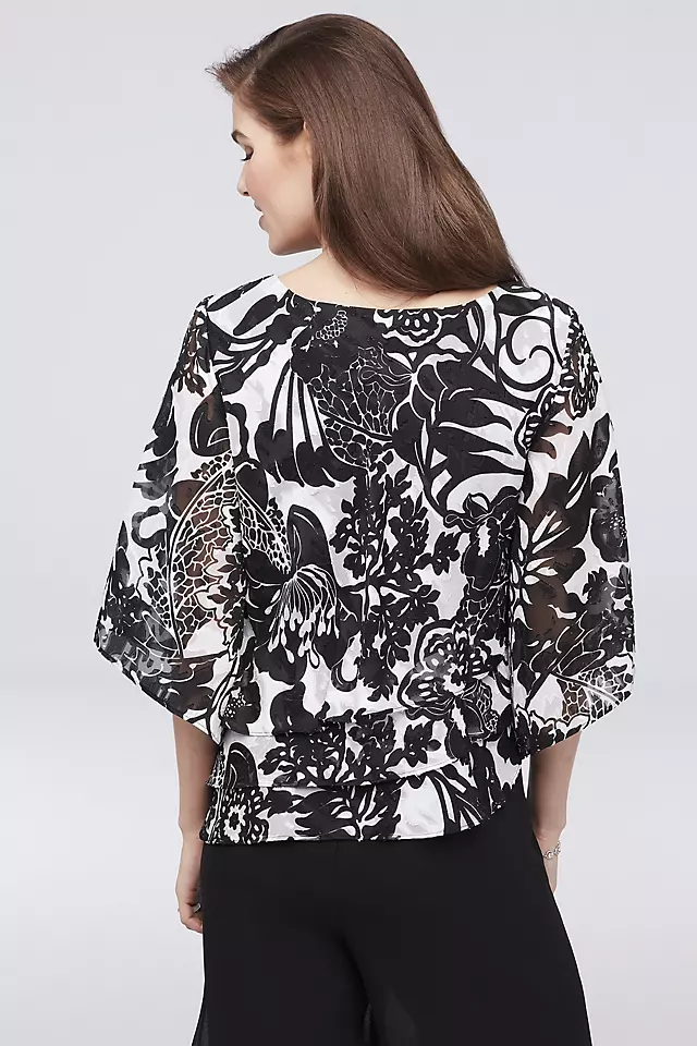 3/4 Sleeve Floral Top with Asymmetrical Hem Image 2