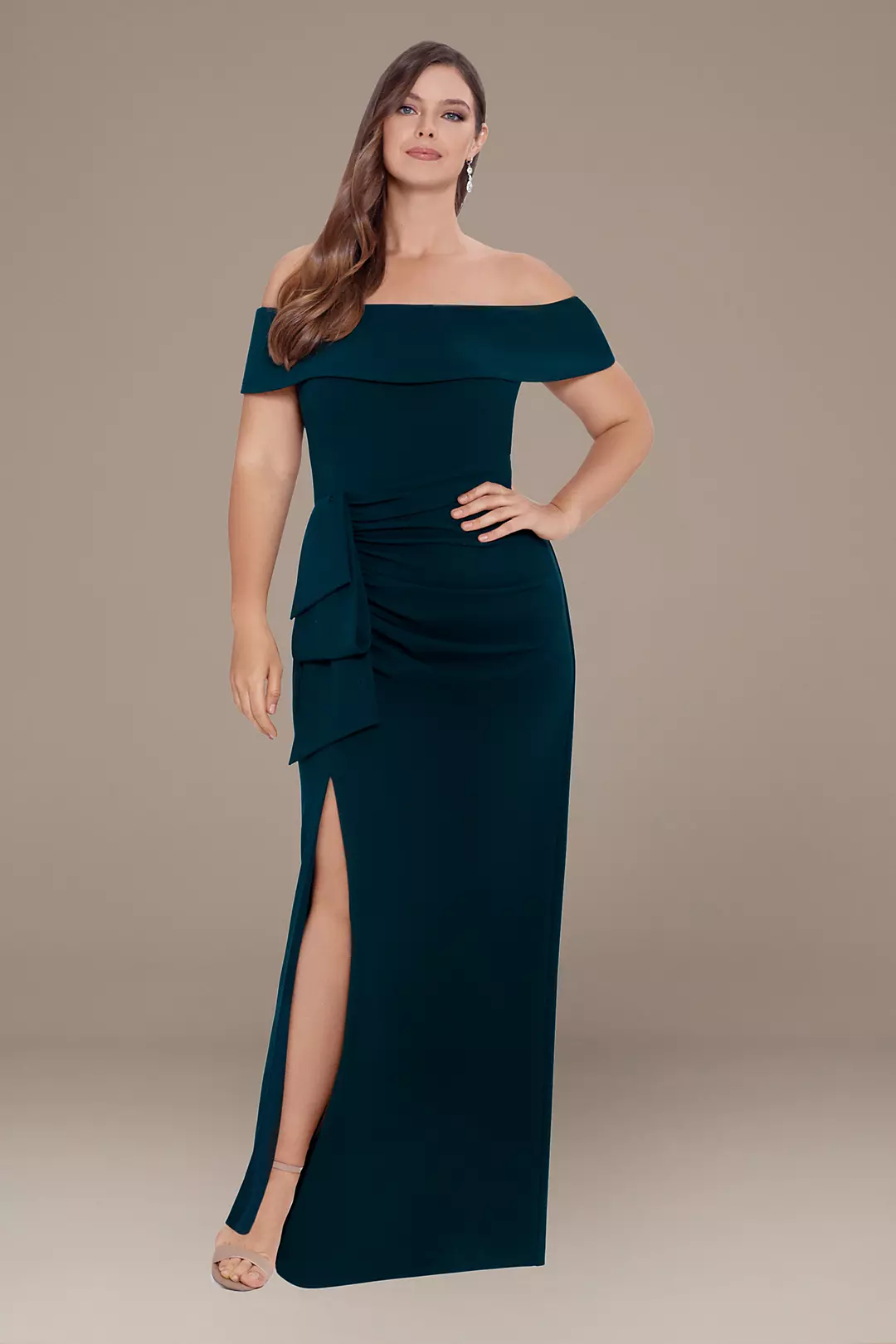 Plus Size Crepe Off the Shoulder Dress with Ruffle Image