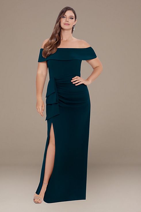 Plus Size Crepe Off the Shoulder Dress with Ruffle Image 1