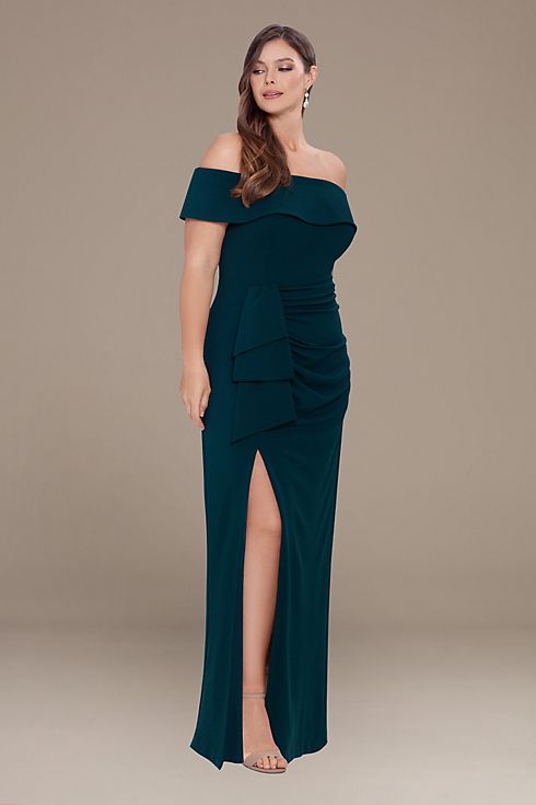 Plus Size Crepe Off the Shoulder Dress with Ruffle Image 3