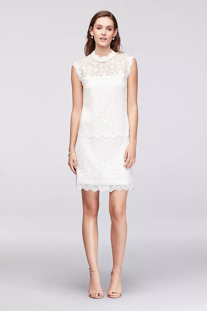 Lace Mix High-Neck Shift Dress | David's Bridal Lace Mix High-Neck Shift Dress | David's Bridal