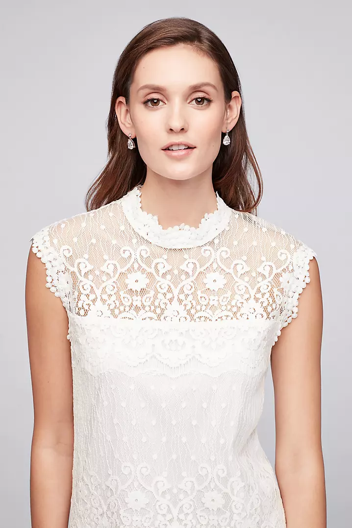 Lace Mix High-Neck Shift Dress | David's Bridal Lace Mix High-Neck Shift Dress | David's Bridal