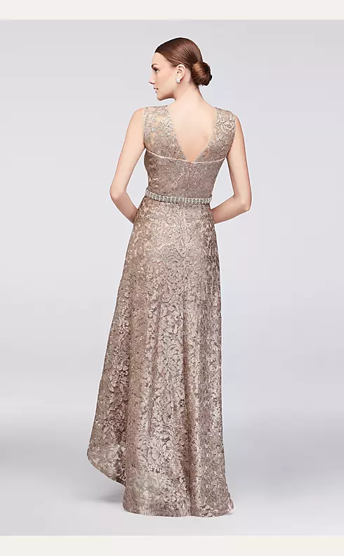 Sequined Lace High-Low Dress with Beaded Waist Image 2
