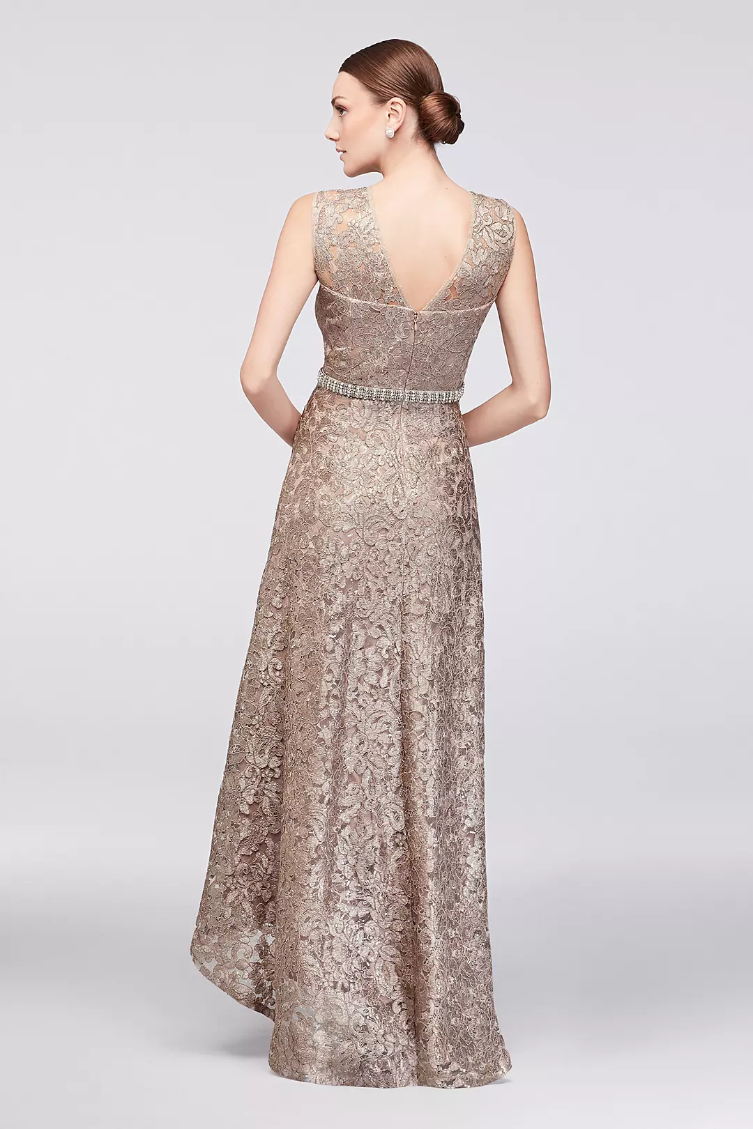 Sequined Lace High-Low Dress with Beaded Waist Image 2