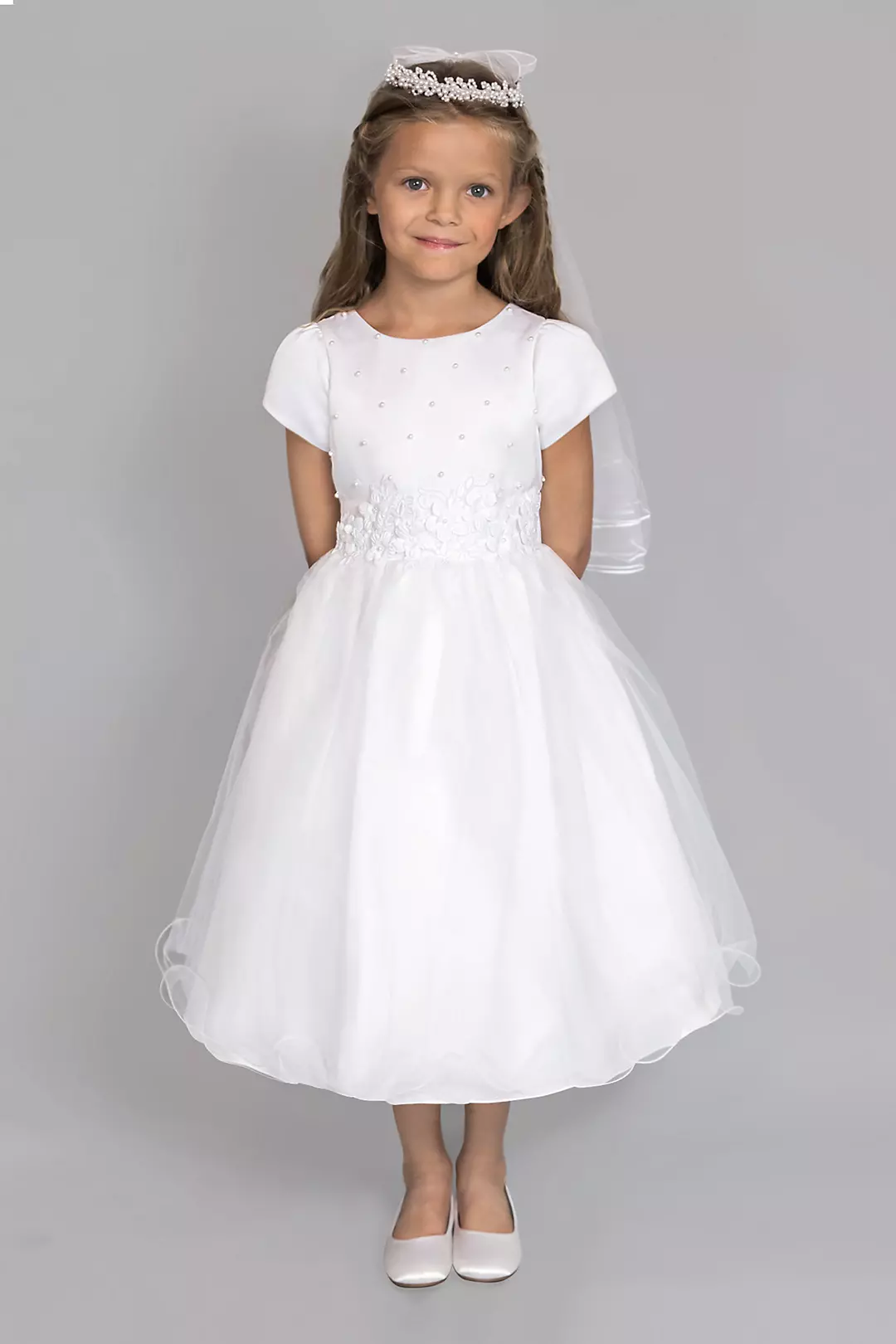Satin and Tulle Beaded Communion Dress Image