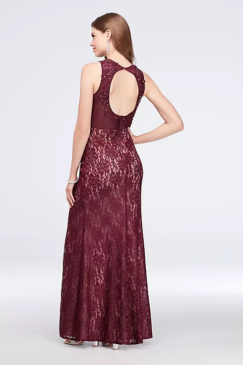 Glitter Lace Sleeveless Gown with Beaded Sides  Image 2