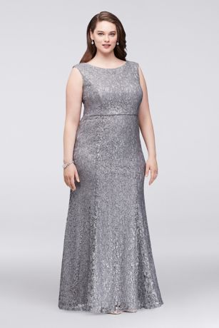 Glitter Lace Plus Size Gown with Chiffon Capelet | David's Bridal
