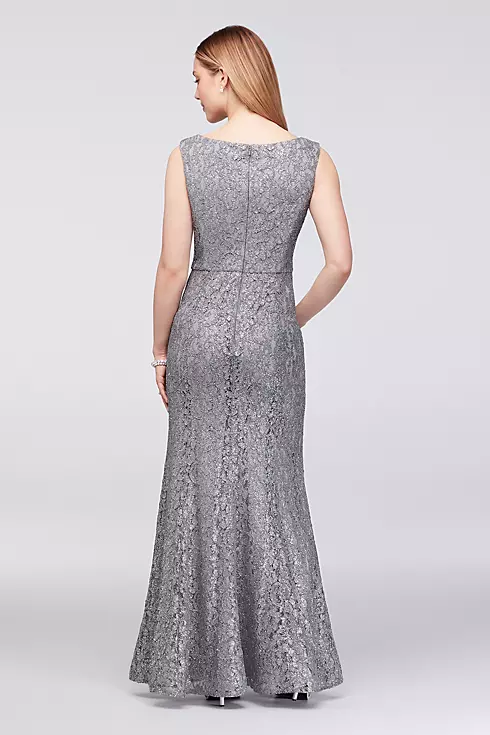 Glitter Lace Gown with Embellished Chiffon Capelet Image 4