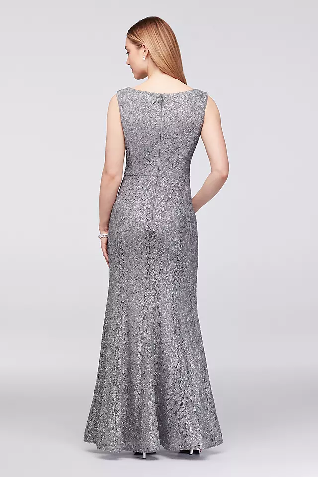 Glitter Lace Gown with Embellished Chiffon Capelet Image 4