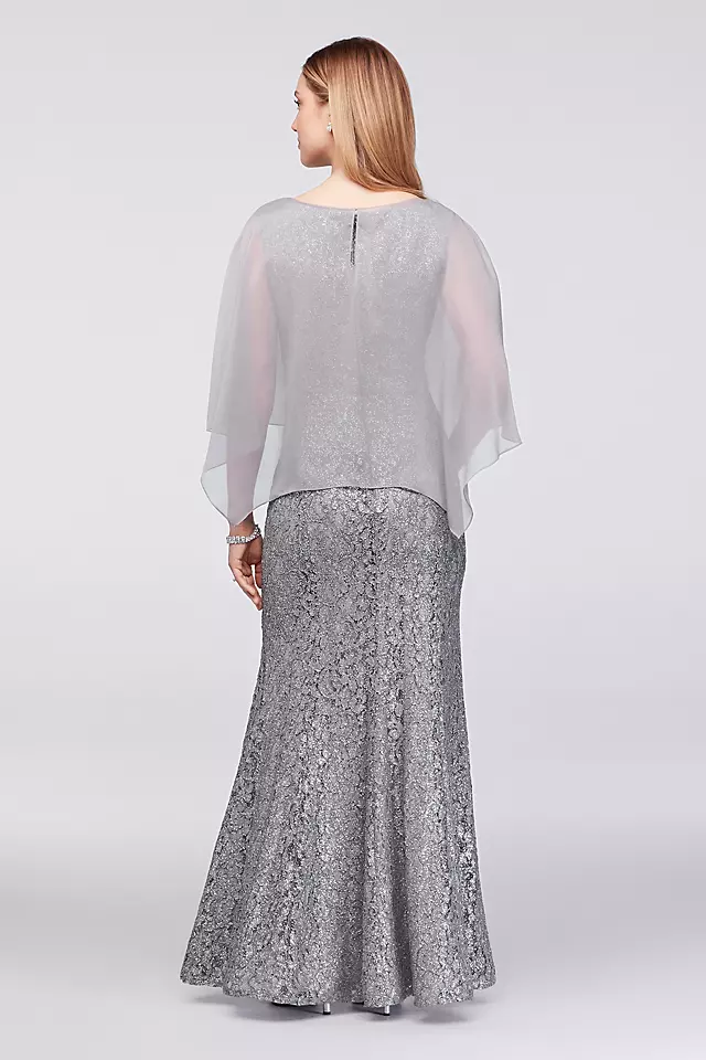 Glitter Lace Gown with Embellished Chiffon Capelet Image 2