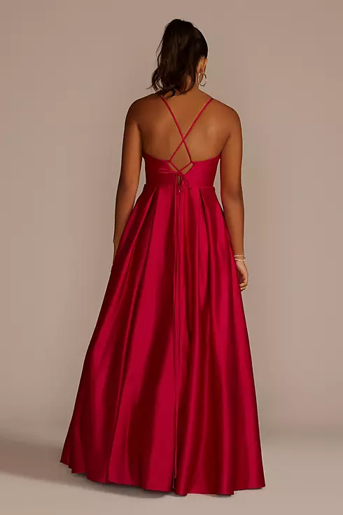 Long V-Neck Satin Ball Gown with Bodice Cutout Image 2