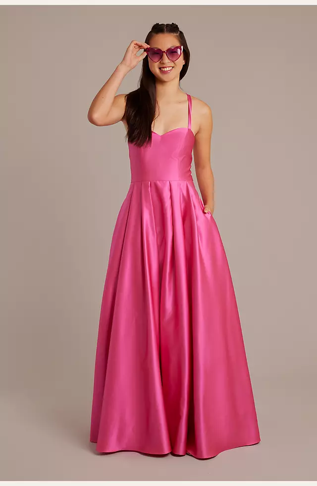 Satin Spaghetti Strap Ball Gown with Lace-Up Back Image