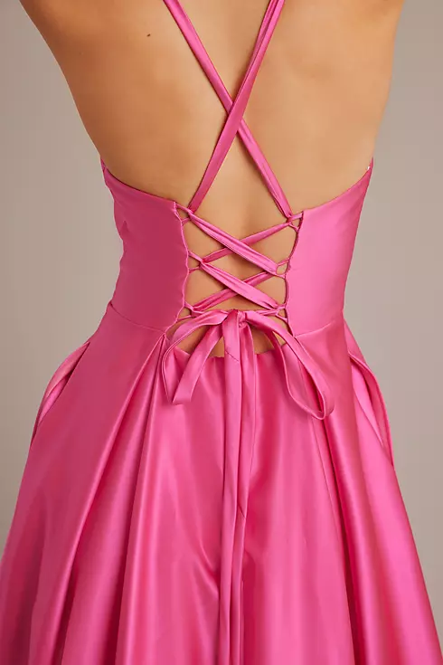 Satin Spaghetti Strap Ball Gown with Lace-Up Back Image 2