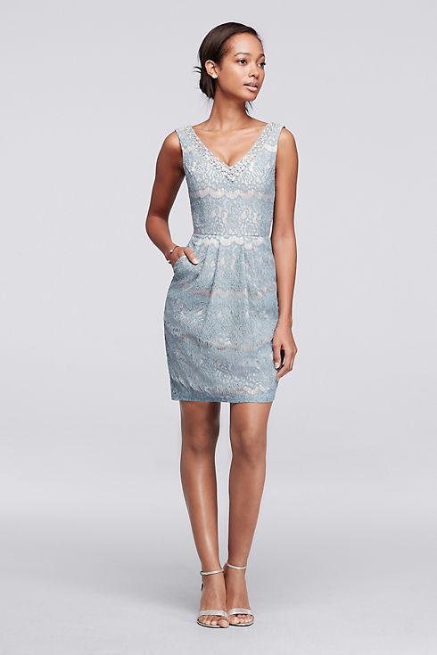 Short Lace Dress with Beaded V-Neck Image 1