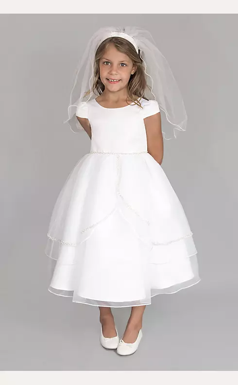 Satin and Tulle Cap Sleeve Communion Dress Image 1