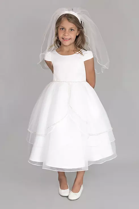 Satin and Tulle Cap Sleeve Communion Dress Image 1