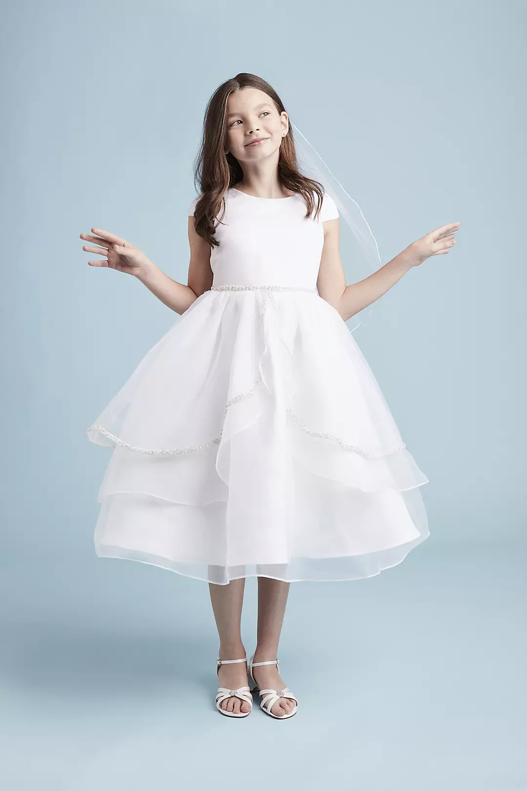 Satin and Tulle Cap Sleeve Communion Dress Image 2