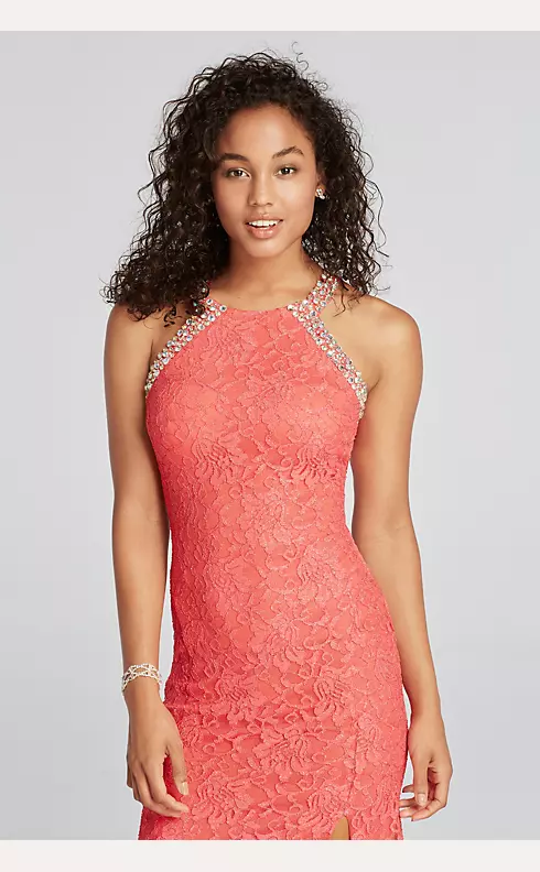 Halter Lace Prom Dress with Beaded Neckline Image 3