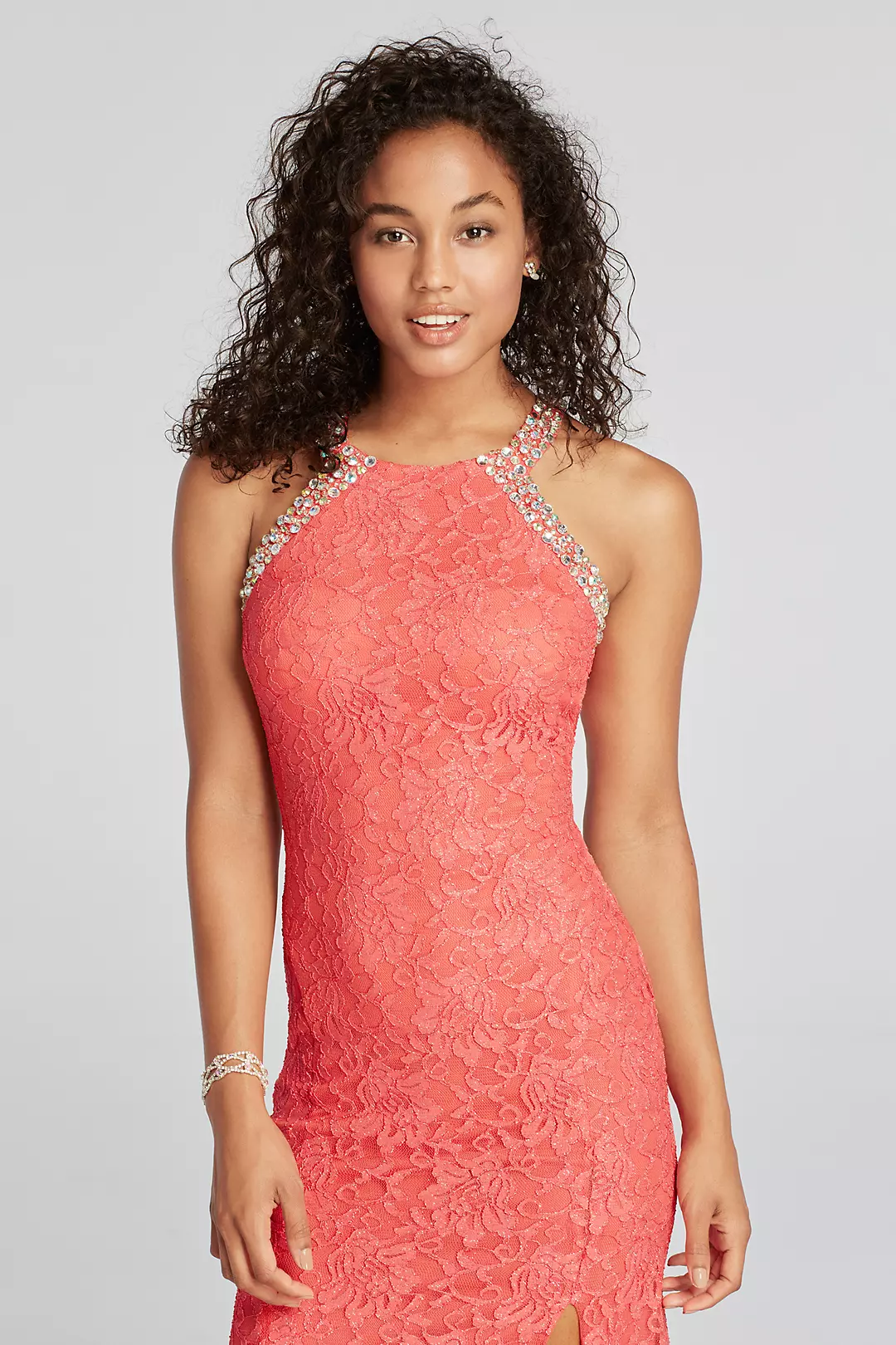 Halter Lace Prom Dress with Beaded Neckline Image 3