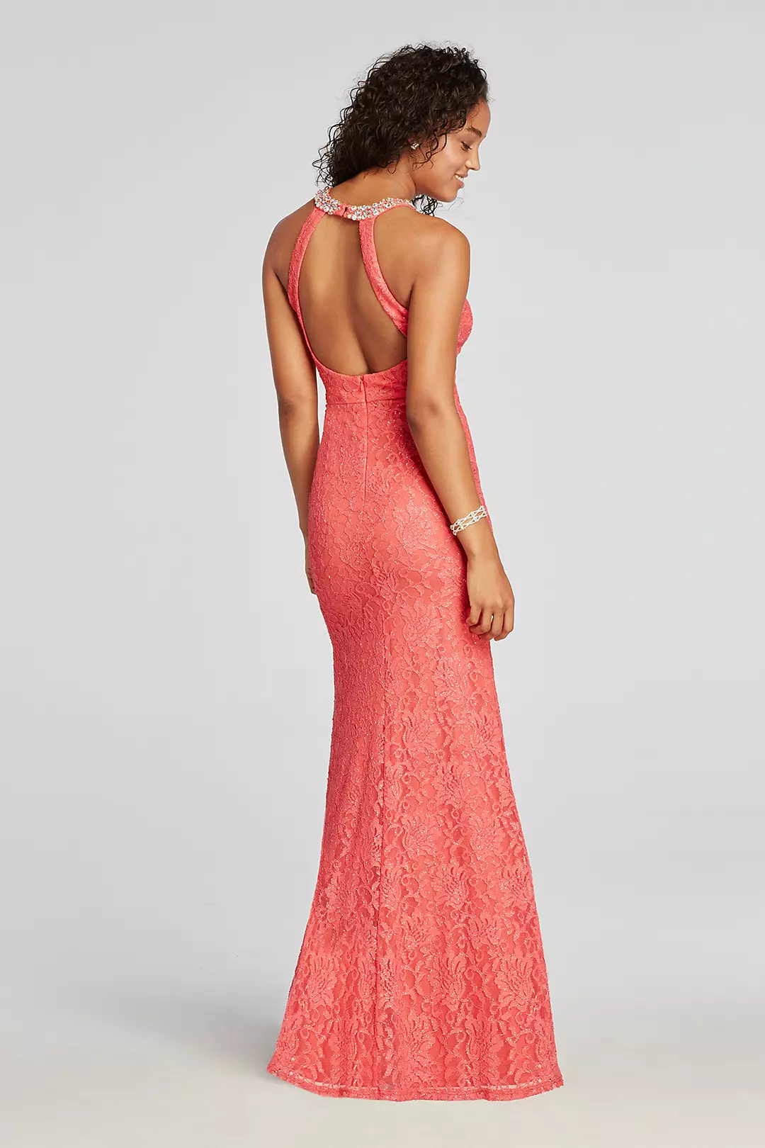 Halter Lace Prom Dress with Beaded Neckline Image 2