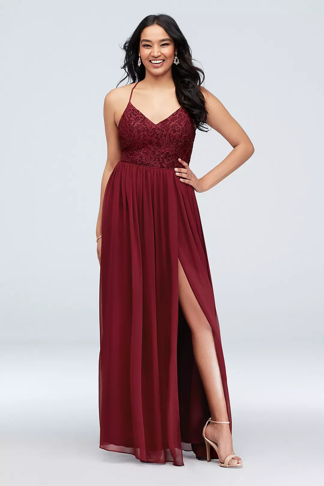 Glitter Lace Bodice Stretch Gown with Back Cutouts