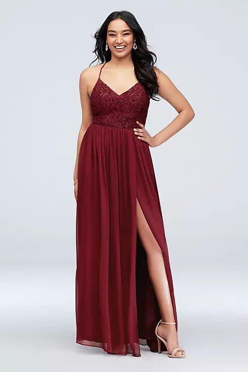 Glitter Lace Bodice Stretch Gown with Back Cutouts Image 1