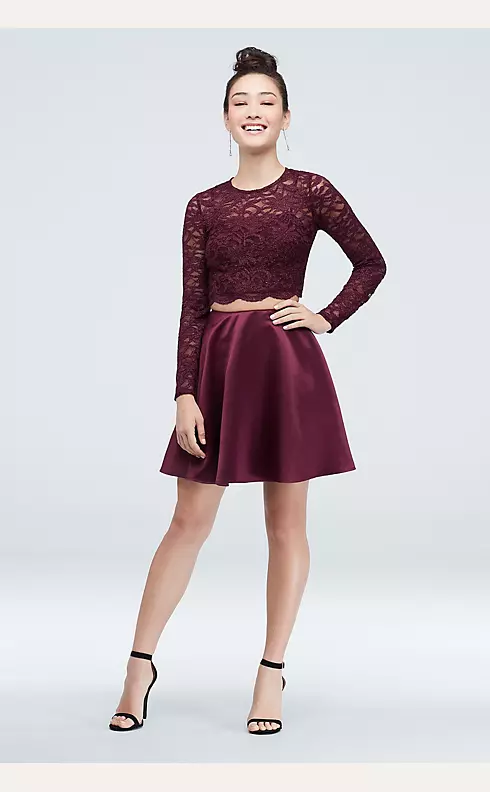 Glitter Lace Crop Top and Mini Skater Skirt Set Image 1