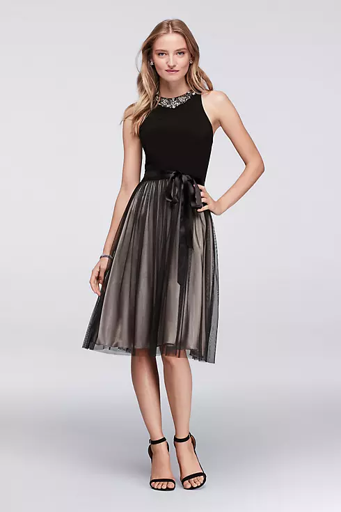 Jeweled Jersey Dress with Sheer Mesh Skirt Image 1