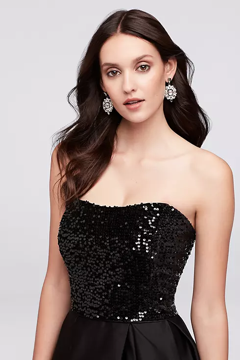 Sequined Satin Strapless Ball Gown Image 3