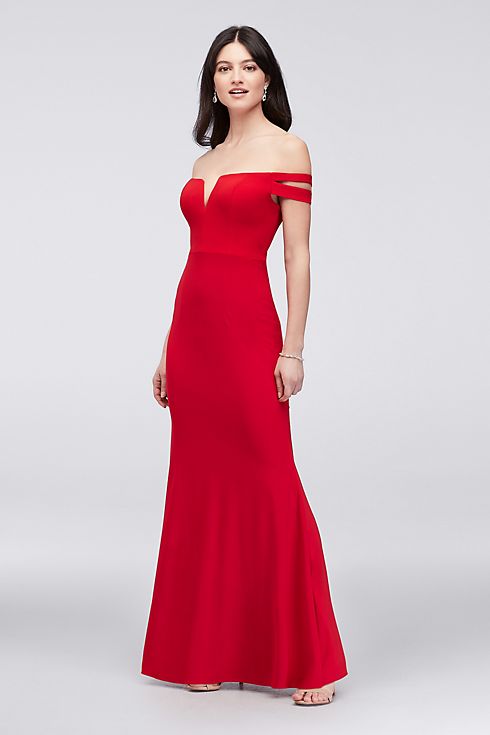 Double-Strap Off-the-Shoulder Jersey Sheath Dress Image 1
